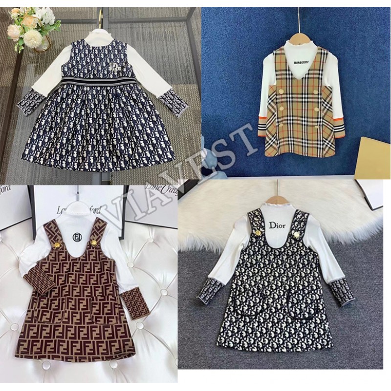 Wholesale children's long sleeved skirt sets  without tag Free shipping Size:2T-12T 