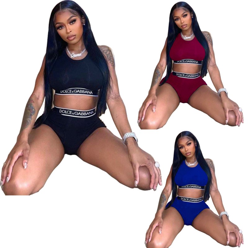 Two piece printed sports vest set 