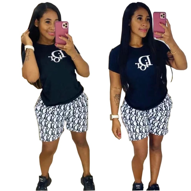 Letter embroidered top  Shorts casual two-piece set 