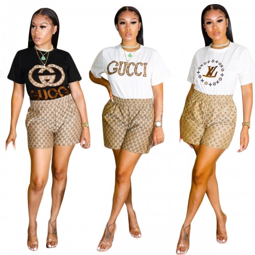 Summer New Digital Print Short Sleeve Shorts Set