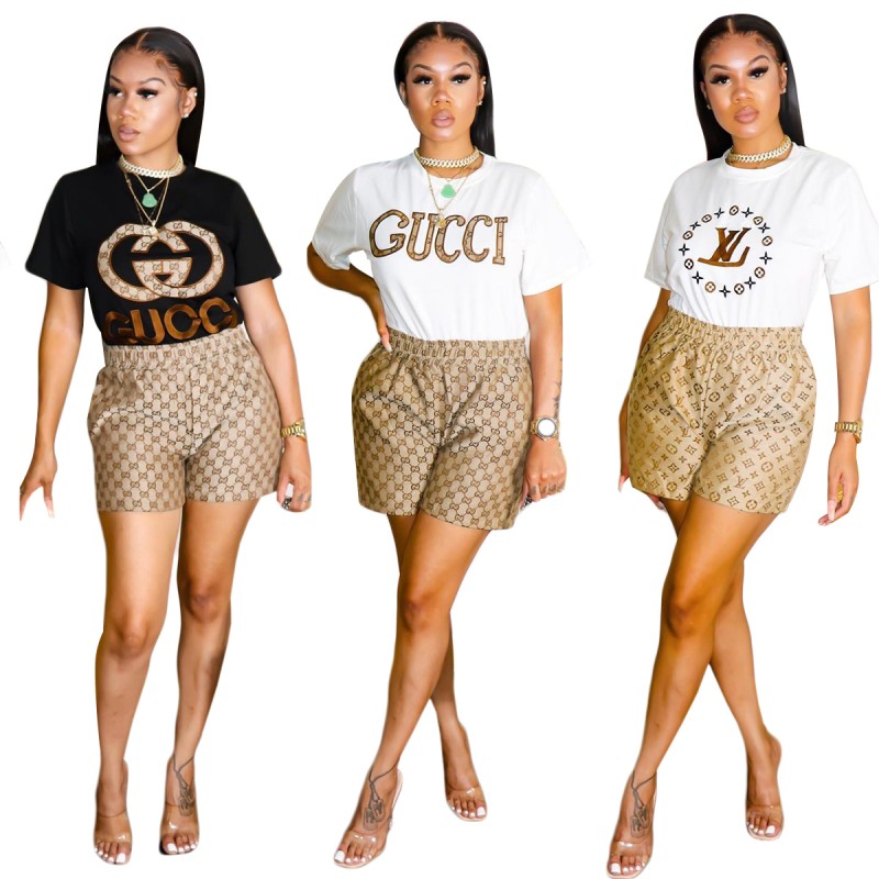 Summer New Digital Print Short Sleeve Shorts Set 